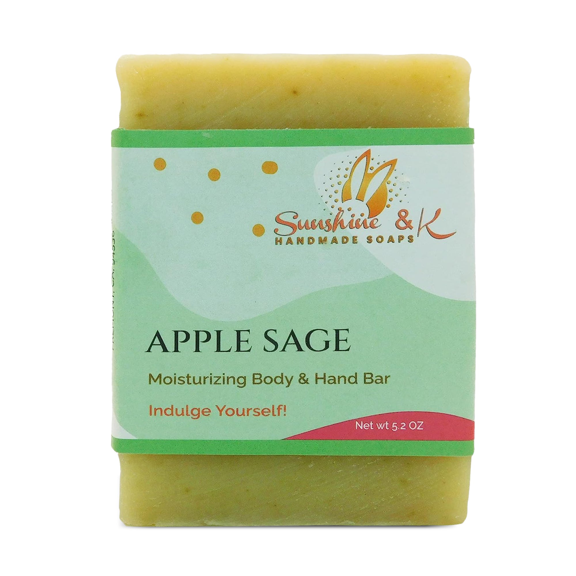 Apple Sage Bar Soap - Body & Face Bar Soap, Handmade Bath Soap, Moisturizing Bar Soap With Beeswax, Rice Bran Oil, & Natural Base Oils, Natural Soap Bars, 5 oz, Sunshine & K Handmade Soaps - sunshine-handmade-soaps