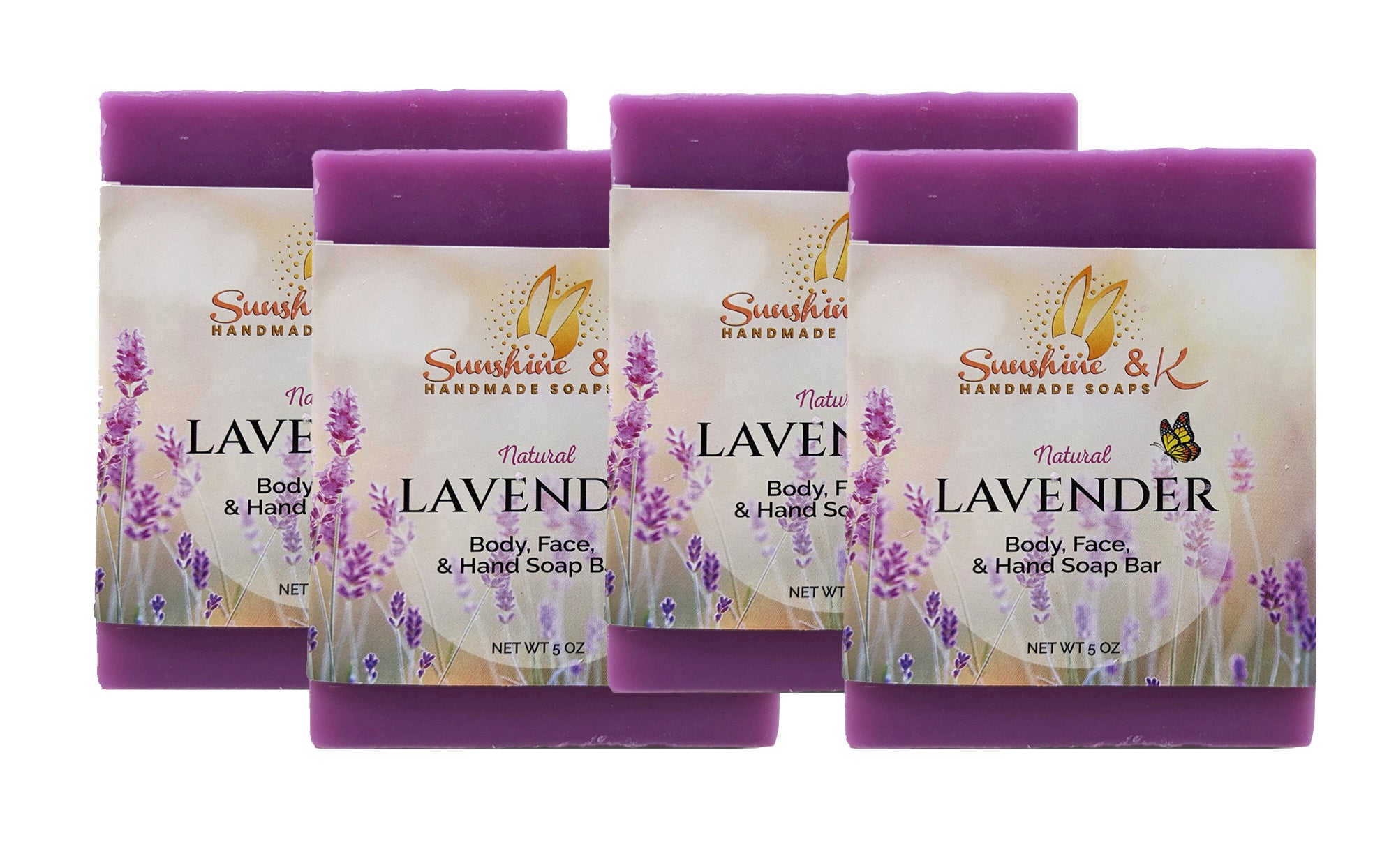 Lavender Body & Face Bar Soap, Handmade Bath Soap, Moisturizing Bar Soap With Beeswax, Rice Bran Oil, & Natural Base Oils, 99% Natural Soap Bars, 5 oz,  Sunshine & K Handmade Soaps