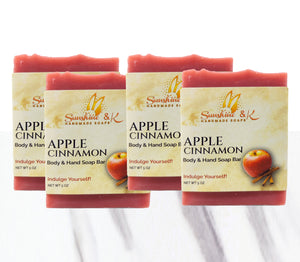 Apple Cinnamon Bar - Hand Bar Soap, Handmade Bath Soap, Moisturizing Bar Soap With Beeswax, Rice Bran Oil, & Natural Base Oils, Natural Soap Bars, 5 oz, Sunshine & K Handmade Soaps