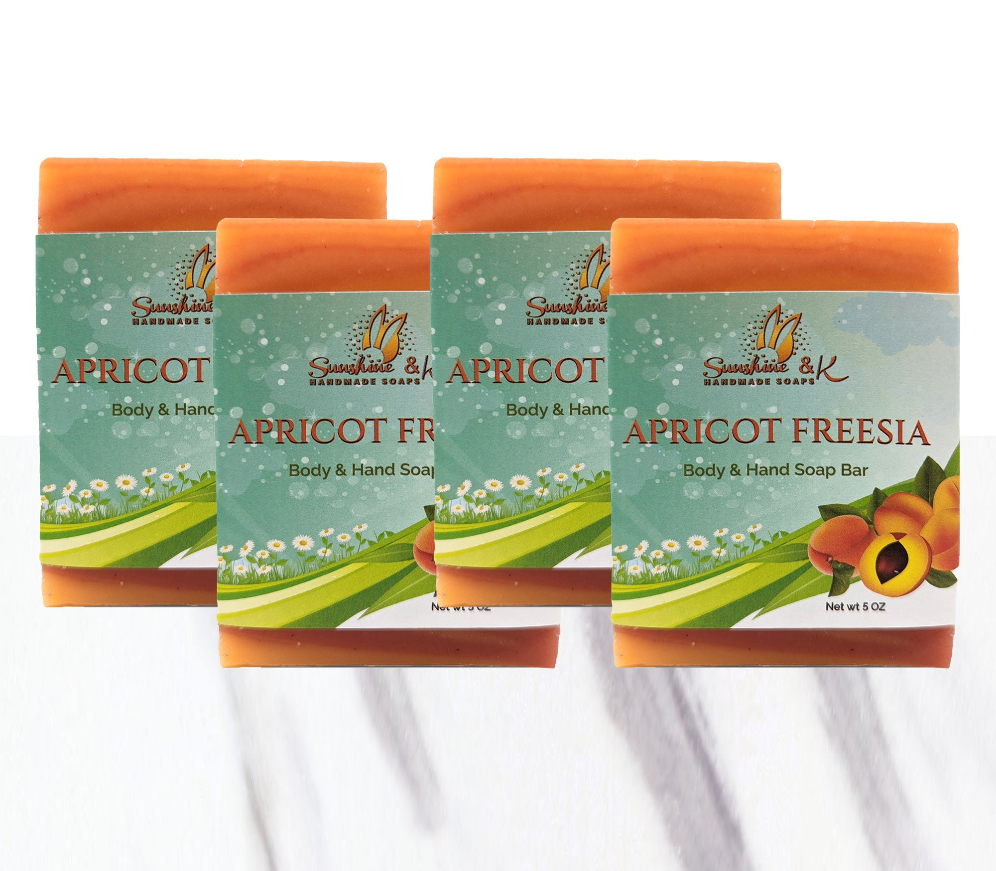 Apricot Freesia Bar Soap - Body & Face Bar Soap, Handmade Bath Soap, Moisturizing Bar Soap With Beeswax, Rice Bran Oil, & Natural Base Oils, Natural Soap Bars, 5 oz, Sunshine & K Handmade Soaps