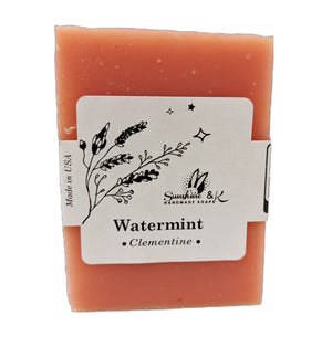 Watermint Clementine Bar Soap - Body & Face Bar Soap, Handmade Bath Soap, Moisturizing Bar Soap With Beeswax, Rice Bran Oil, & Natural Base Oils, Natural Soap Bars, 5 oz, Sunshine & K Handmade Soaps - sunshine-handmade-soaps