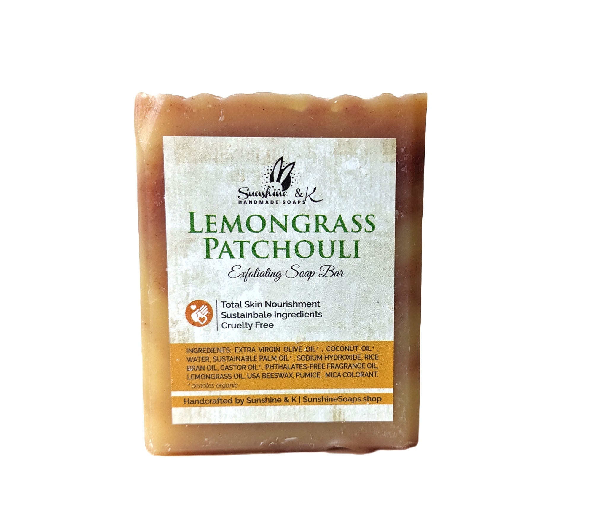 Patchouli Lemongrass Exfoliating Soap Bar - Handmade Exfoliating Soap – Organic Extra Virgin Olive & Castor Oils - Pumice Exfoliating