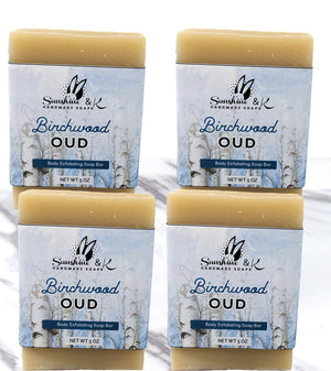 Birchwood Oud Bar Soap - Exfoliating Body Bar Soap, Handmade Bath Soap, Moisturizing Bar Soap With Beeswax, Rice Bran Oil, & Natural Base Oils, Natural Soap Bars, 5 oz, Sunshine & K Handmade Soaps