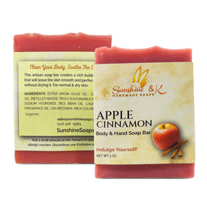 Apple Cinnamon Bar - Body & Face Bar Soap, Handmade Bath Soap, Moisturizing Bar Soap With Beeswax, Rice Bran Oil, & Natural Base Oils, Natural Soap Bars, 5 oz, Sunshine & K Handmade Soaps - sunshine-handmade-soaps