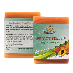 Apricot Freesia Bar Soap - Body & Face Bar Soap, Handmade Bath Soap, Moisturizing Bar Soap With Beeswax, Rice Bran Oil, & Natural Base Oils, Natural Soap Bars, 5 oz, Sunshine & K Handmade Soaps - sunshine-handmade-soaps