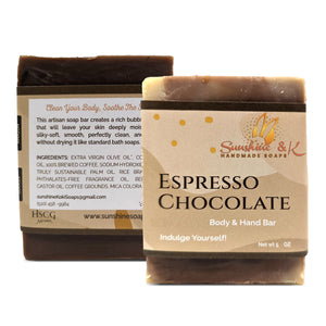 Espresso Chocolate Soap Bar - Body & Face Bar Soap, Handmade Bath Soap, Moisturizing Bar Soap With Beeswax, Rice Bran Oil, & Natural Base Oils, Natural Soap Bars, 5 oz, Sunshine & K Handmade Soaps - sunshine-handmade-soaps