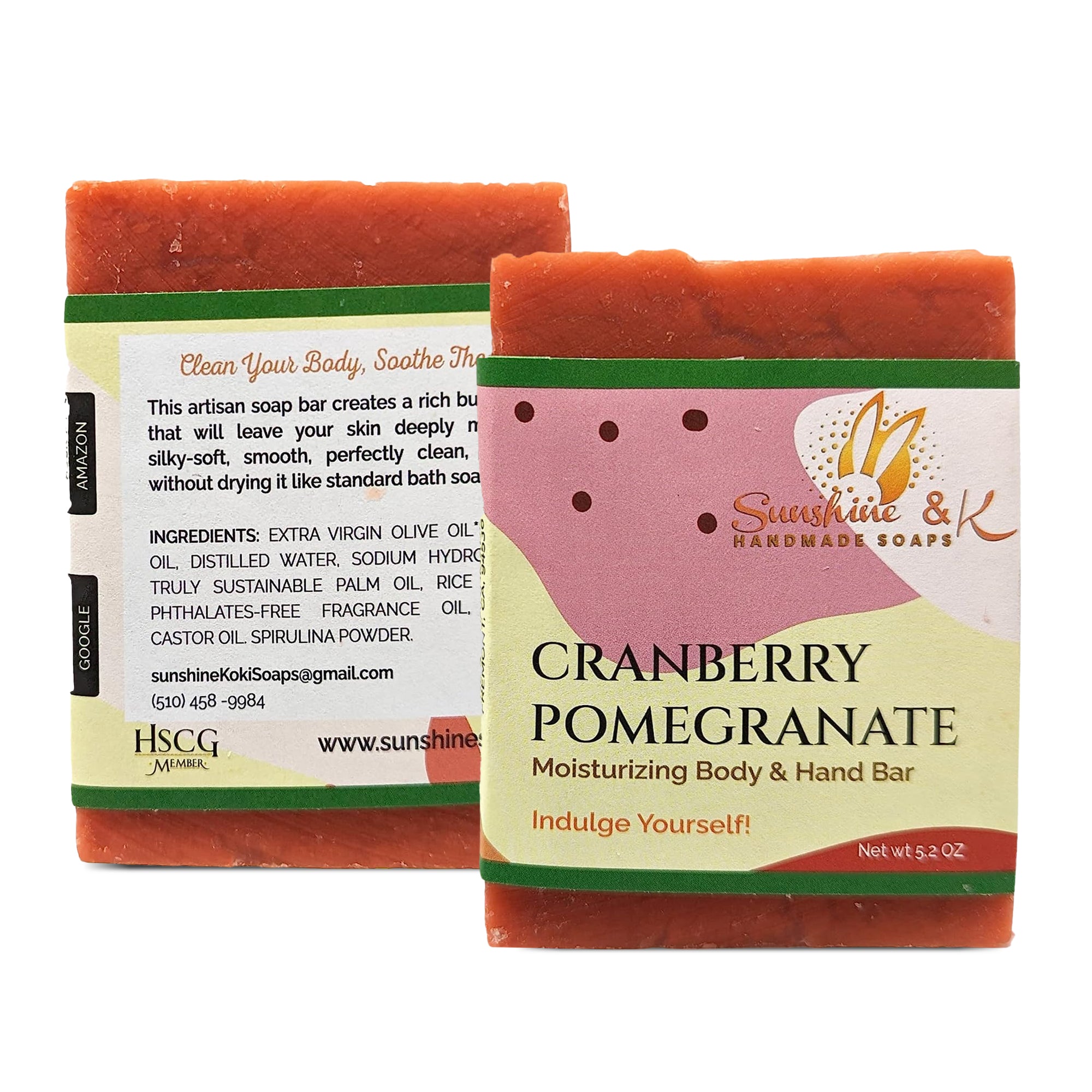 Cranberry Pomegranate Bar Soap - Body & Face Bar Soap, Handmade Bath Soap, Moisturizing Bar Soap With Beeswax, Rice Bran Oil, & Natural Base Oils, Natural Soap Bars, 5 oz, Sunshine & K Handmade Soaps - sunshine-handmade-soaps