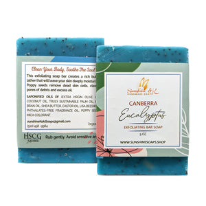 Canberra Eucalyptus - Exfoliating Soap, Bar Soap with Poppy Seeds & Shea Butter, Natural Base Oils Body Soap, Body Soap Bars with 6 Natural Base Oils, 5 oz - Sunshine & K Handmade Soaps - sunshine-handmade-soaps