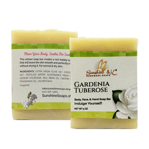 Gardenia Tuberose Bar Soap - Body & Face Bar Soap, Handmade Bath Soap, Moisturizing Bar Soap With Beeswax, Rice Bran Oil, & Natural Base Oils, Natural Soap Bars, 5 oz, Sunshine & K Handmade Soaps - sunshine-handmade-soaps