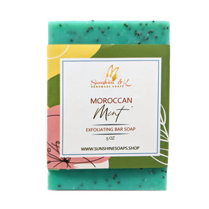 Moroccan Mint Soap Bar - Exfoliating Soap, Bar Soap with Poppy Seeds & Shea Butter, Natural Base Oils Body Soap, Body Soap Bars with 6 Natural Base Oils, 5 oz - Sunshine & K Handmade Soaps - sunshine-handmade-soaps