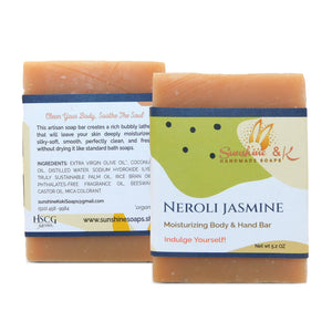 Neroli Jasmine Bar Soap - Body & Face Bar Soap, Handmade Bath Soap, Moisturizing Bar Soap With Beeswax, Rice Bran Oil, & Natural Base Oils, Natural Soap Bars, 5 oz, Sunshine & K Handmade Soaps - sunshine-handmade-soaps