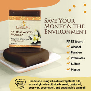 Sandalwood Vanilla Bar Soap - Body & Face Bar Soap, Handmade Bath Soap, Moisturizing Bar Soap With Beeswax, Rice Bran Oil, & Natural Base Oils, Natural Soap Bars, 5 oz, Sunshine & K Handmade Soaps - sunshine-handmade-soaps