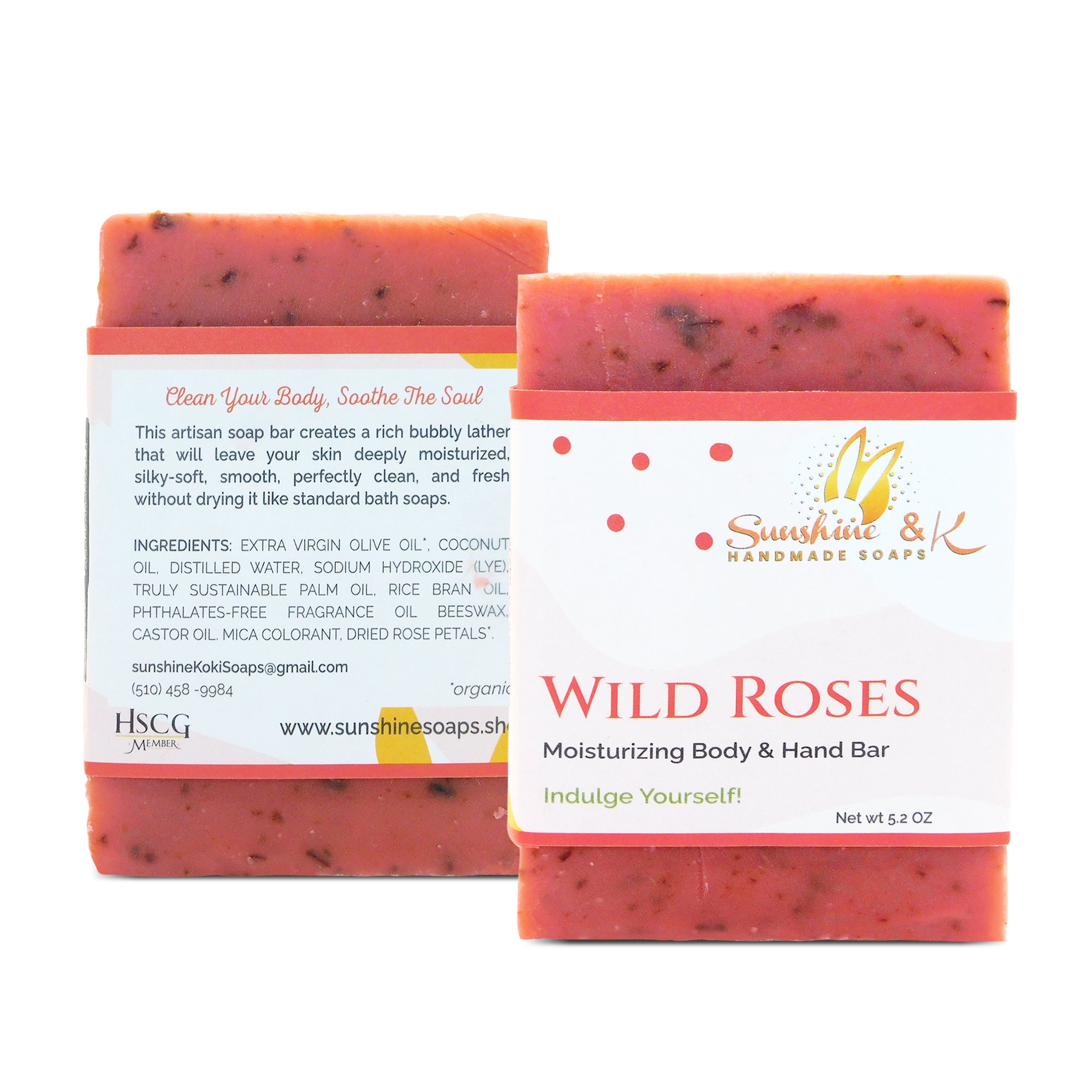 Wild roses Soap Bar - Body & Face Bar Soap, Handmade Bath Soap, Moisturizing Bar Soap With Beeswax, Rice Bran Oil, & Natural Base Oils, Natural Soap Bars, 5 oz, Sunshine & K Handmade Soaps - sunshine-handmade-soaps