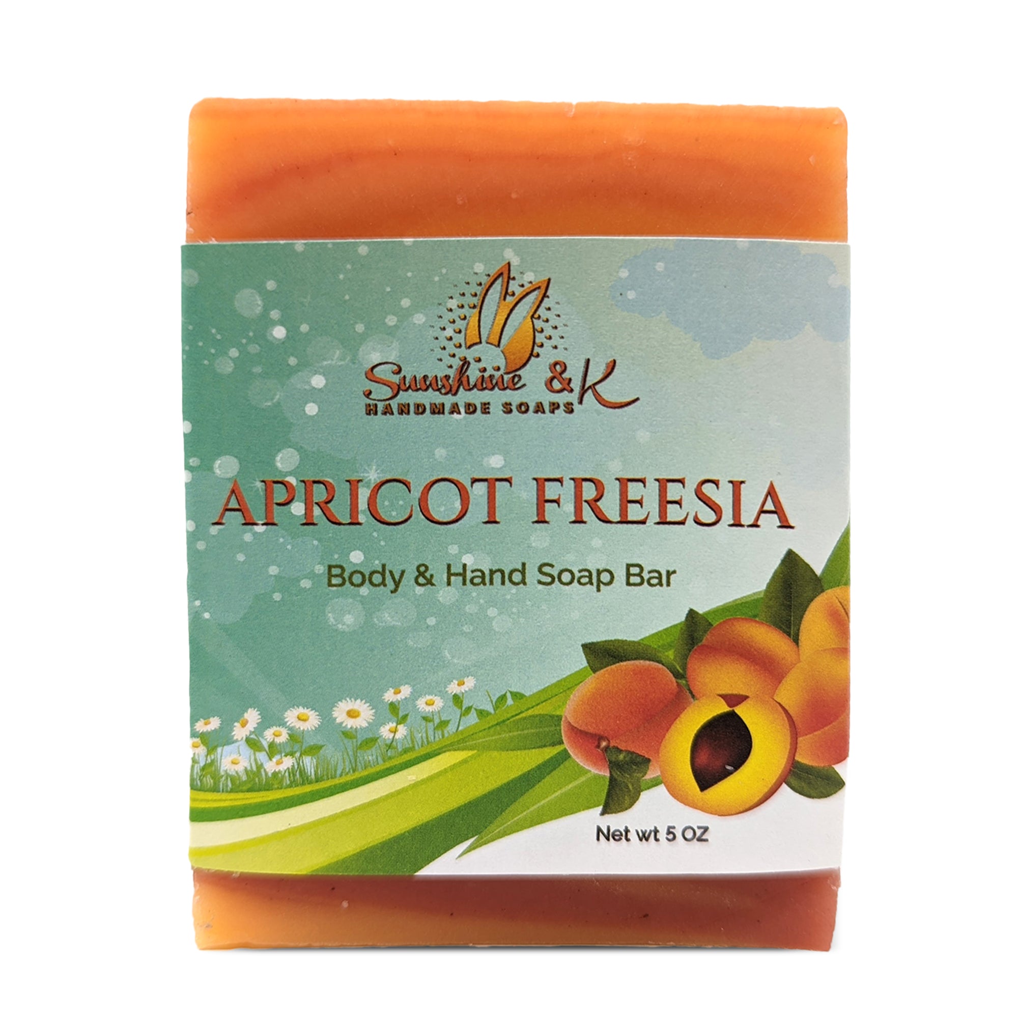 Apricot Freesia Bar Soap - Body & Face Bar Soap, Handmade Bath Soap, Moisturizing Bar Soap With Beeswax, Rice Bran Oil, & Natural Base Oils, Natural Soap Bars, 5 oz, Sunshine & K Handmade Soaps - sunshine-handmade-soaps