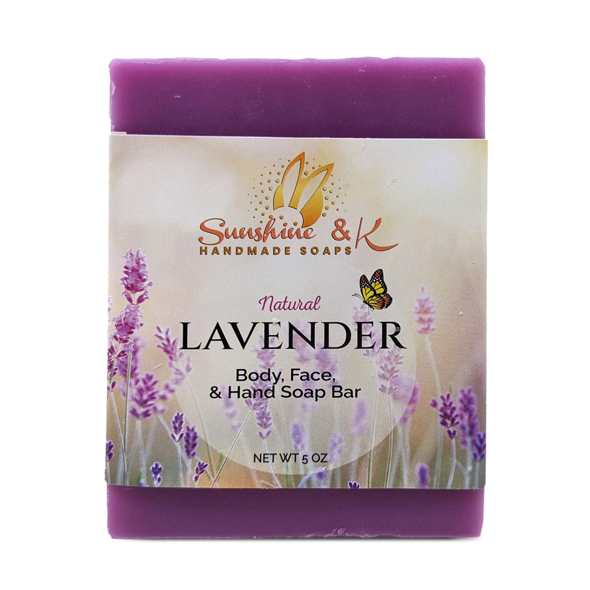 Lavender - Body & Face Bar Soap, Handmade Bath Soap, Moisturizing Bar Soap With Beeswax, Rice Bran Oil, & Natural Base Oils, 99% Natural Soap Bars, 5 oz,  Sunshine & K Handmade Soaps - sunshine-handmade-soaps